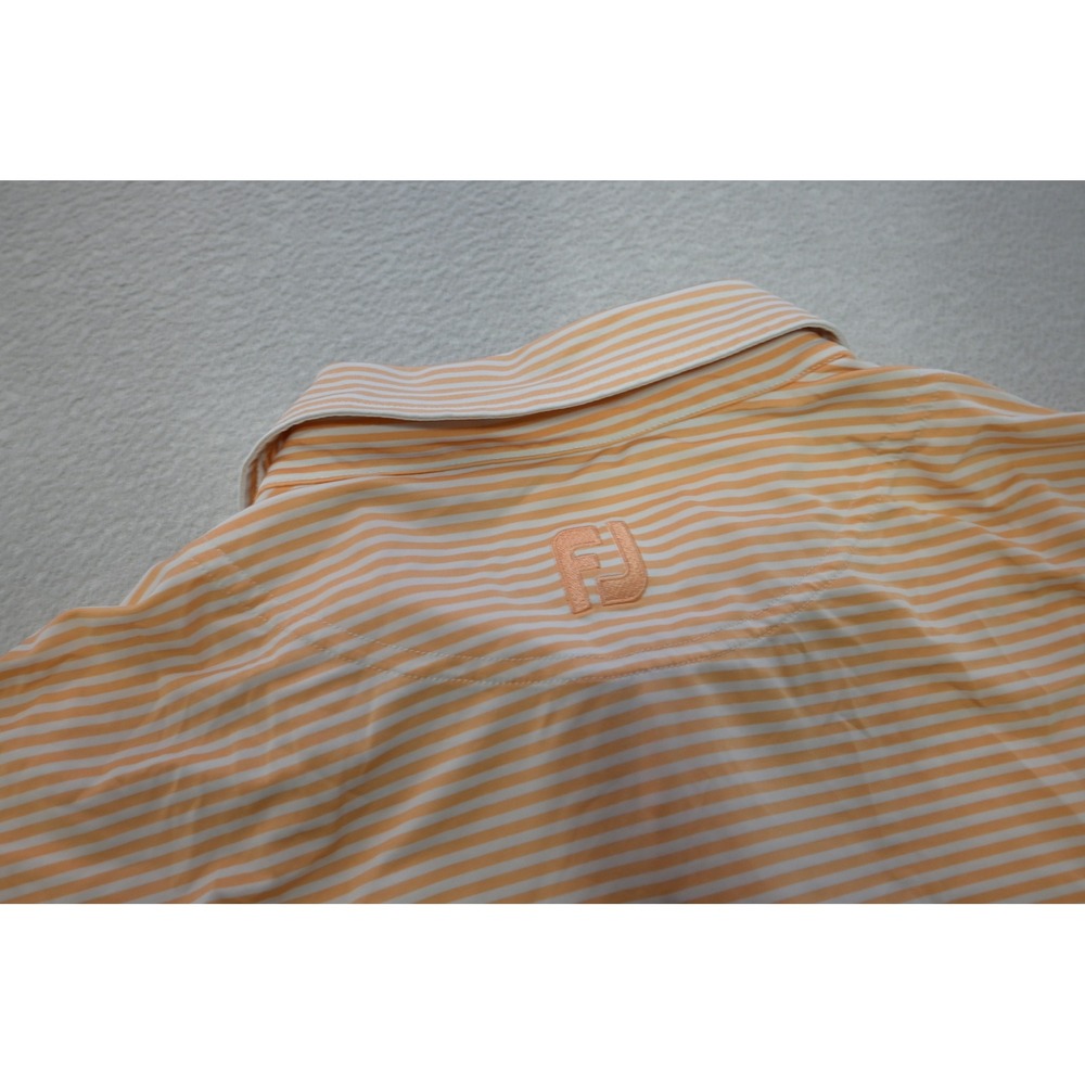 FootJoy Polo Shirt Mens XL Peach White Striped Wicking Short Sleeve Excellent